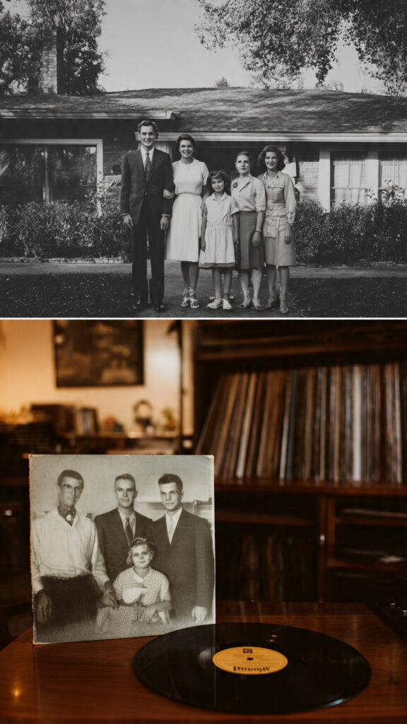 Una pantalla dividida que contrasta la vida familiar suburbana reprimida de 1950 con el estilo de vida de soltero sofisticado que promovía Playboy.