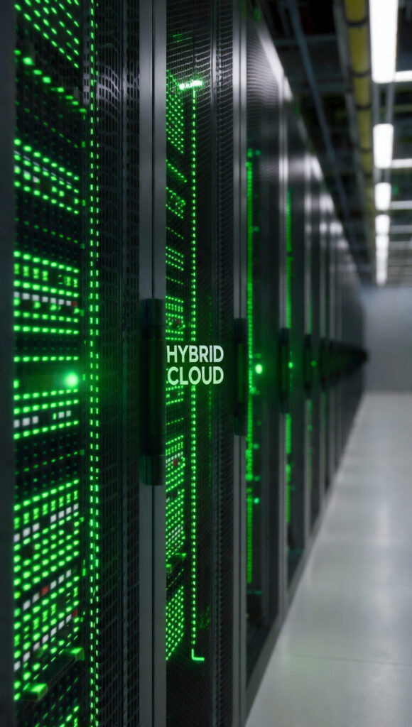 Un rack de servidores de Hewlett Packard Enterprise (HPE) que ejecuta la plataforma de nube híbrida GreenLake.